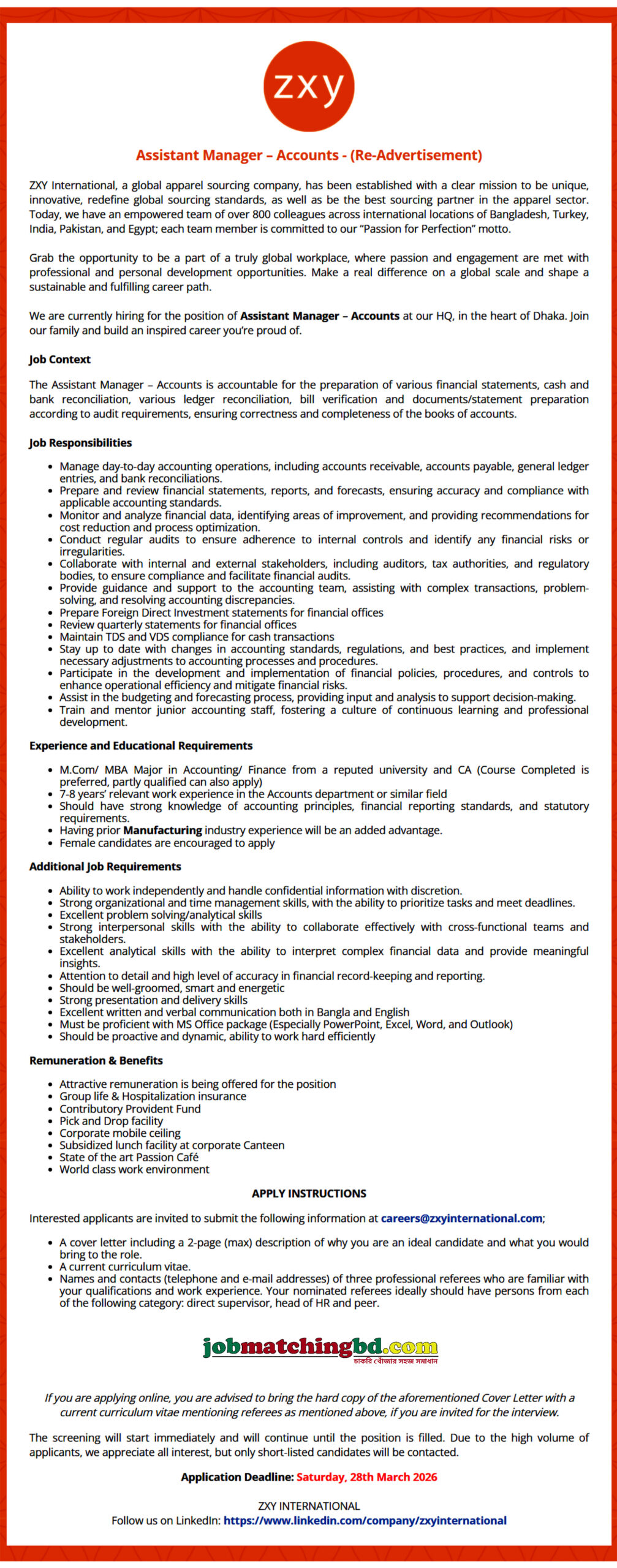 Garments Jobs in BD 2026