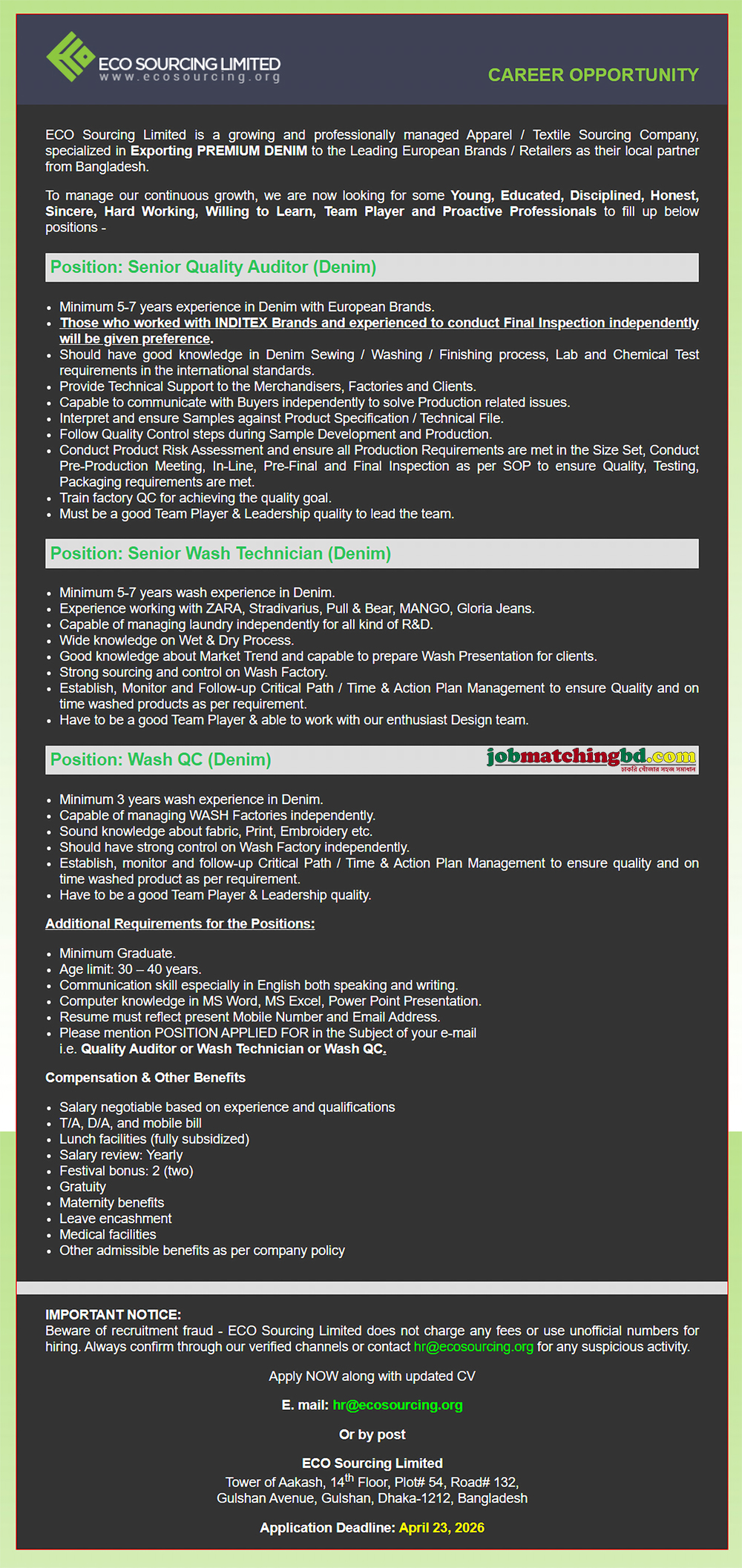 Garments Job in Bangladesh 2026