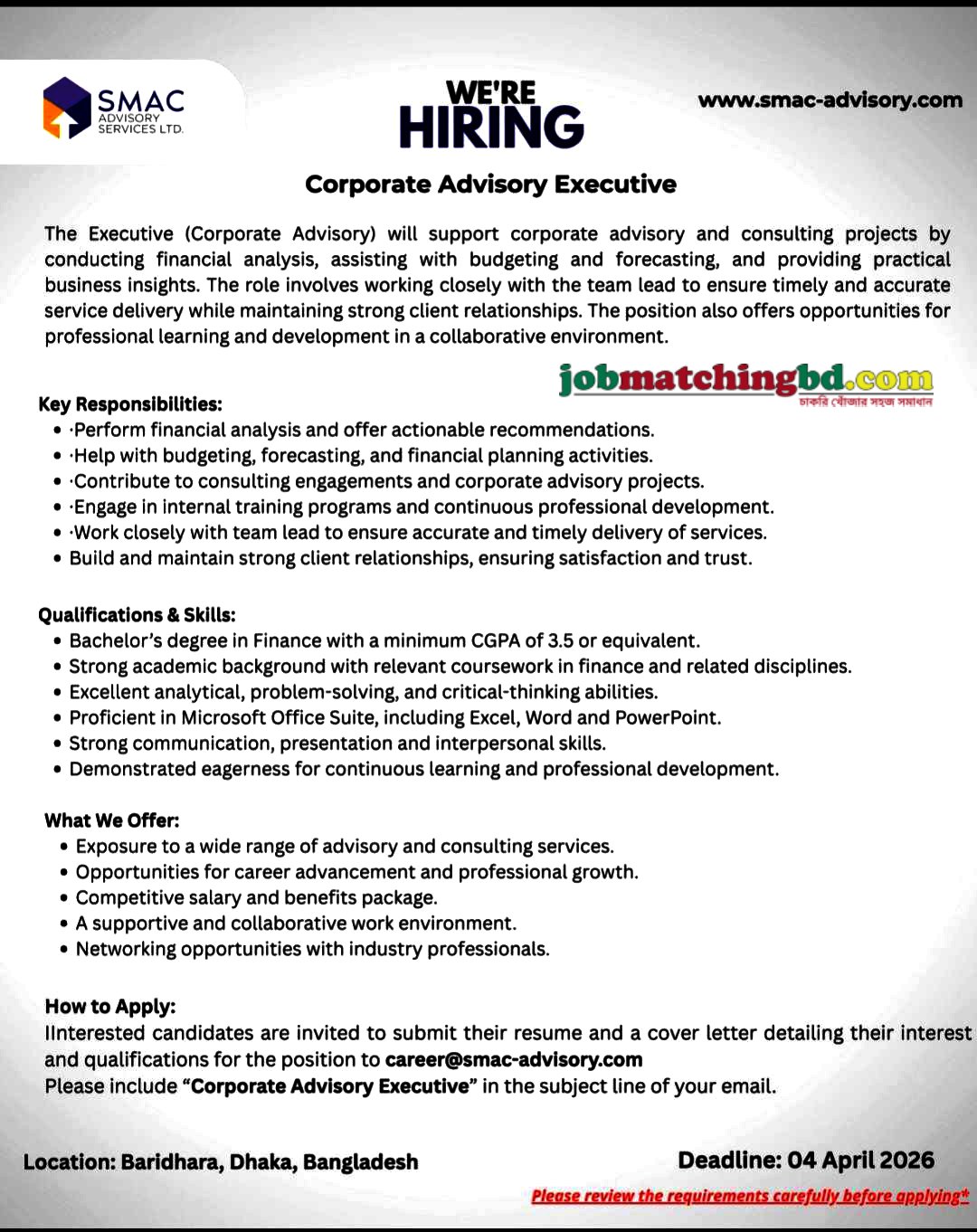 Executive Career in Dhaka