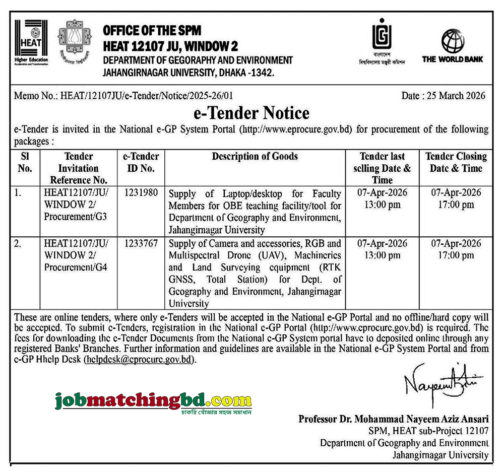 Jahangirnagar University Tender