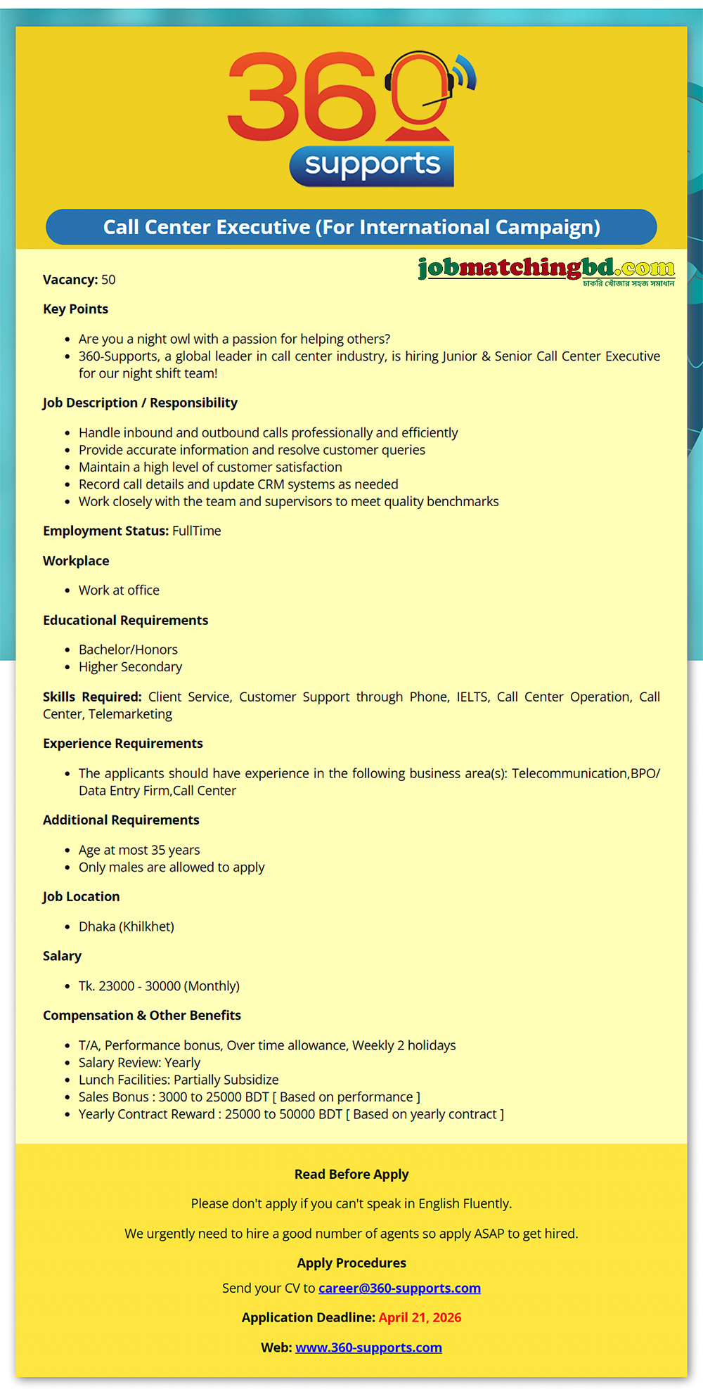 Call Center Career in Dhaka