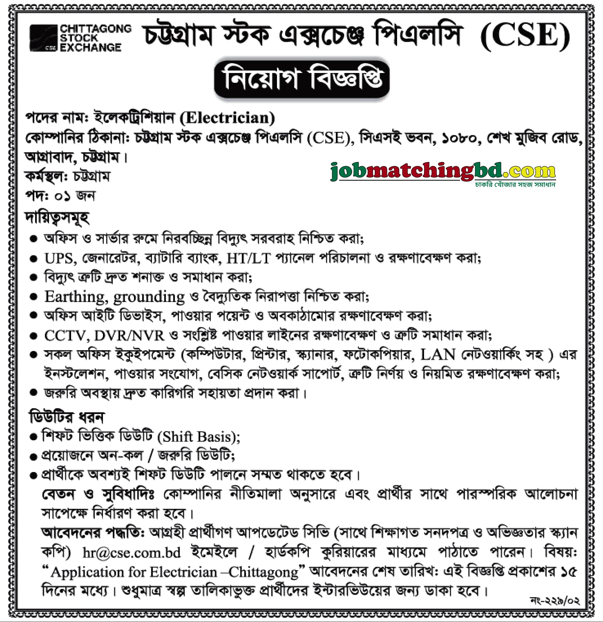 Electrician Job in Bangladesh