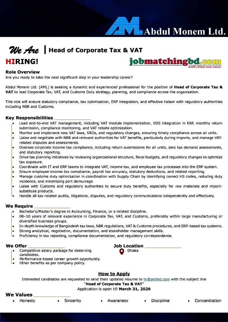 Accounting Jobs in Bangladesh