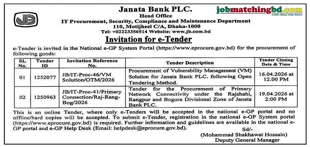 Janata Bank Tender