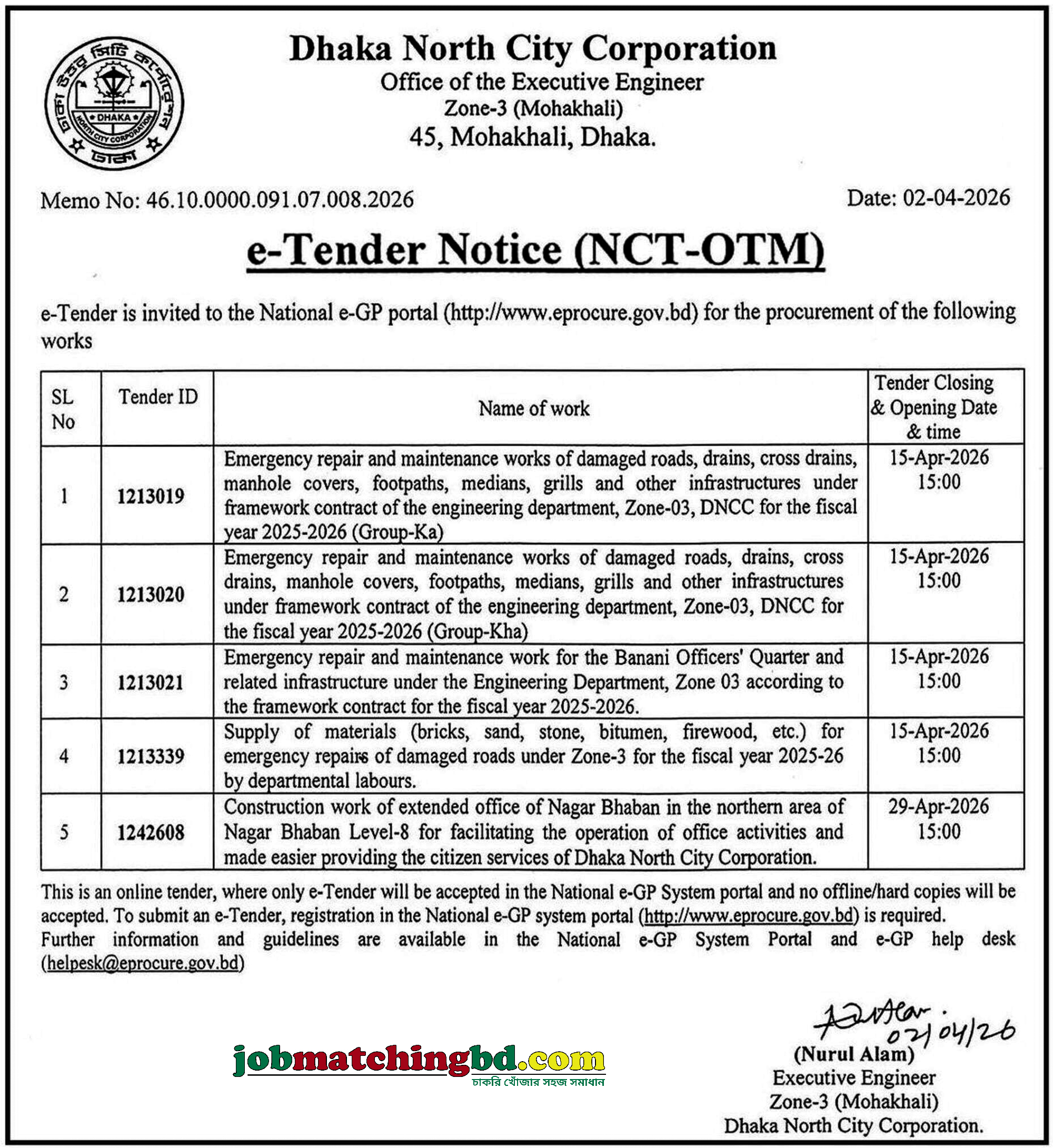 Dhaka North City Corporation Tender