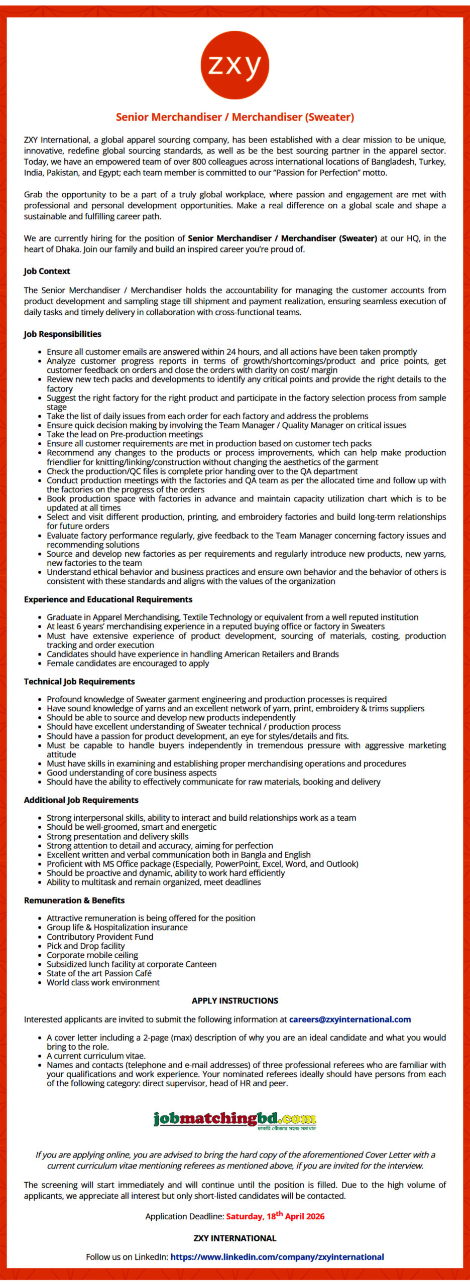 Merchandiser Career in Dhaka