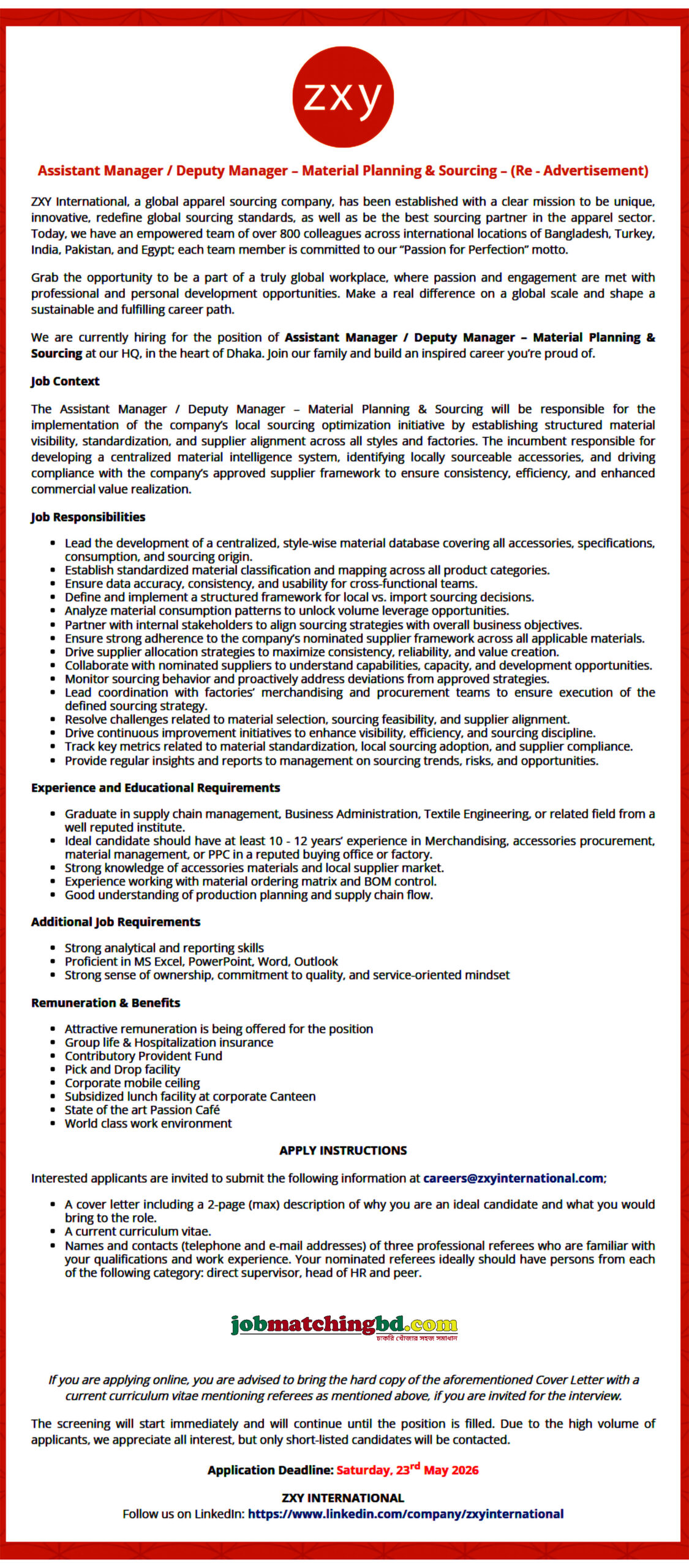 Garments Job in BD