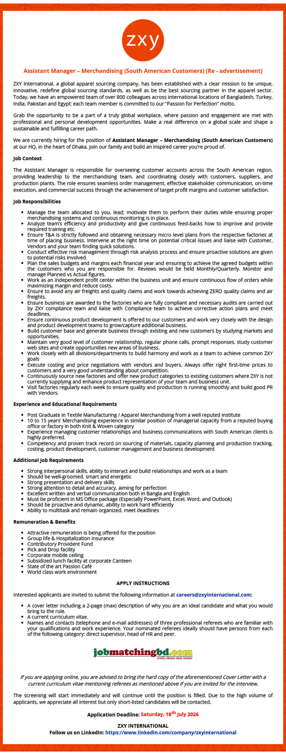 Garments Jobs in BD 2026