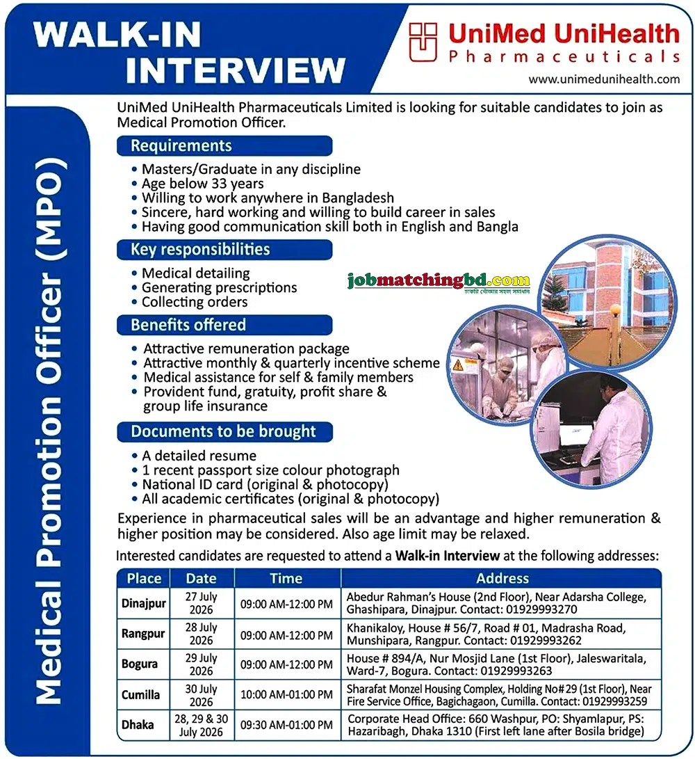 Pharma Jobs in BD 2026